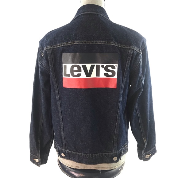Levis Red Tab Womens Size X-Small XS Blue Flag Logo Trucker Denim Jean Jacket - Picture 5 of 9